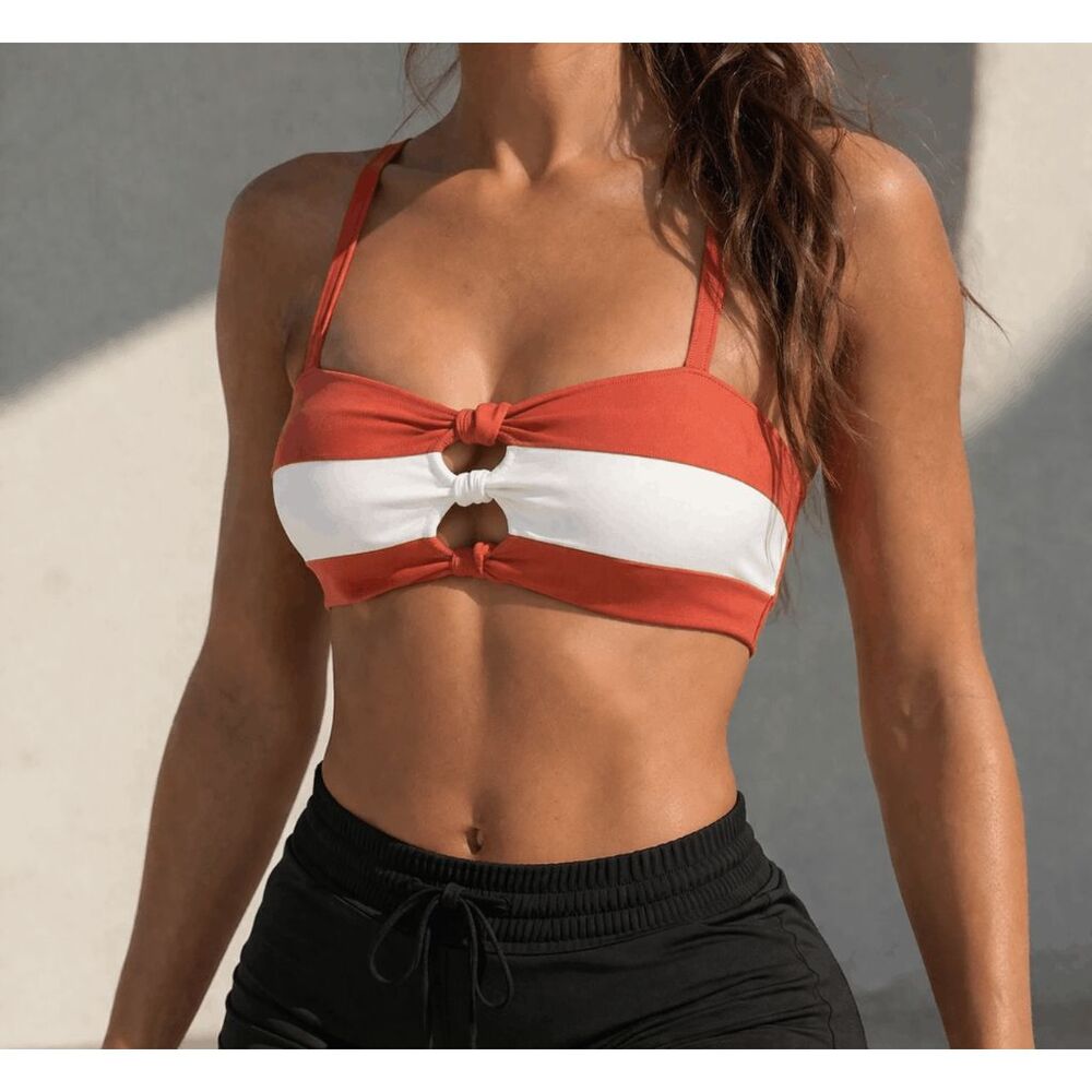Unique Vintage Rust & White Stripped Louis Swim TOP Bikini S